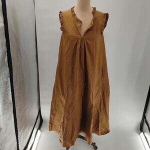 Chepè Italy Brown Cotton Tiered Ruffle Shoulder Maxi Dress Sz M